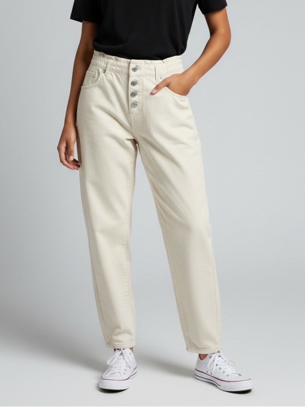 Zara High-Rise Button-Front Paperbag Waist Pants - Cream, Sz 4 - Picture 5 of 9